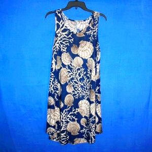 Isla Bonita Seashell Coral Print Tunic Dress - One Size - Coastal Beach Style